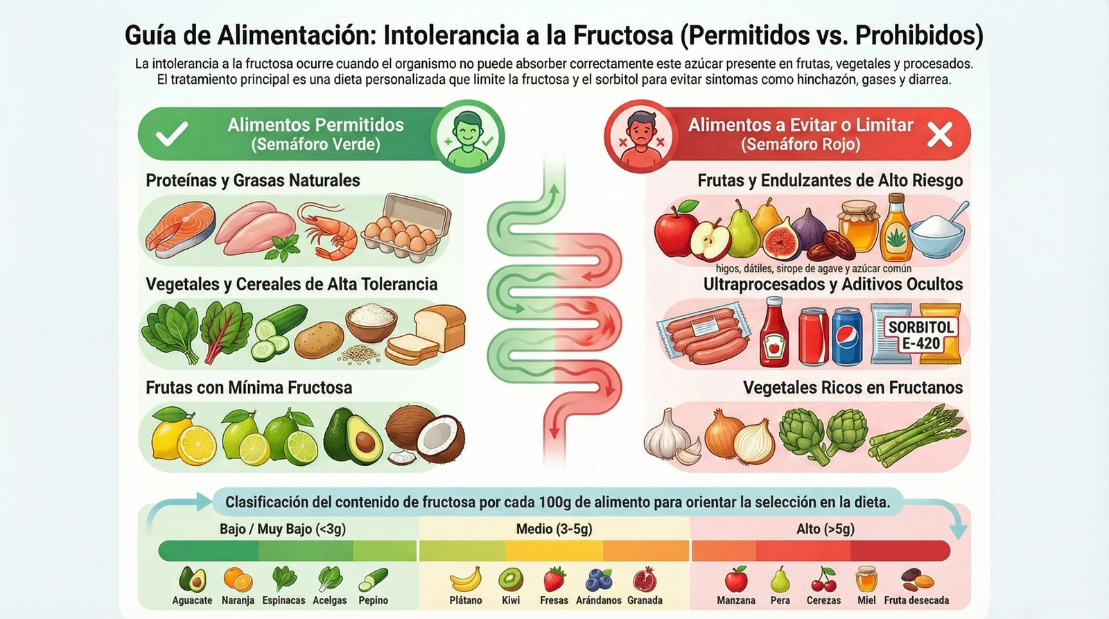 infografia dieta sin fructosa alimentos permitidos y alimentos a evitar en intolerancia a la fructosa