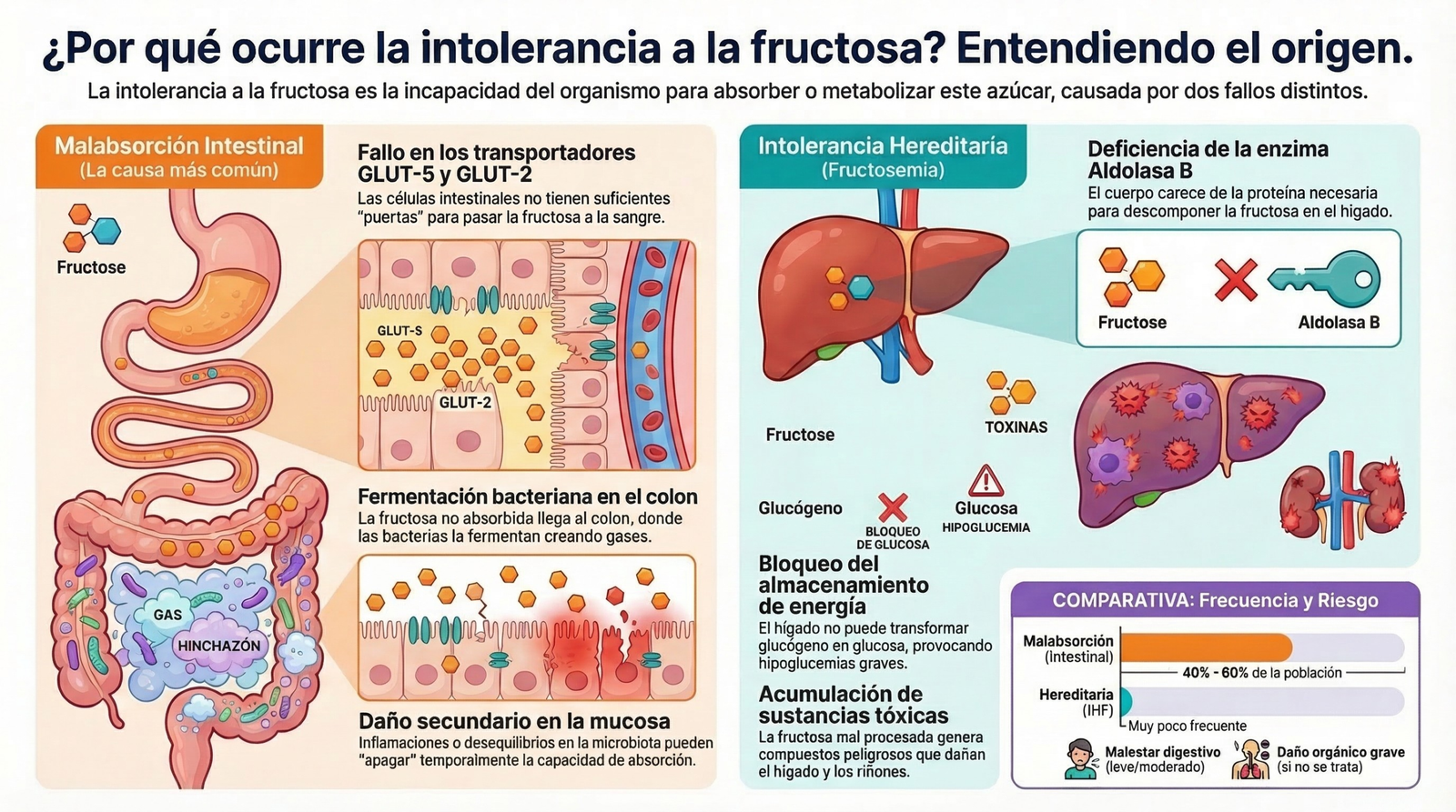como ocurre la intolerancia a la fructosa en el intestino con malabsorcion y fermentacion bacteriana