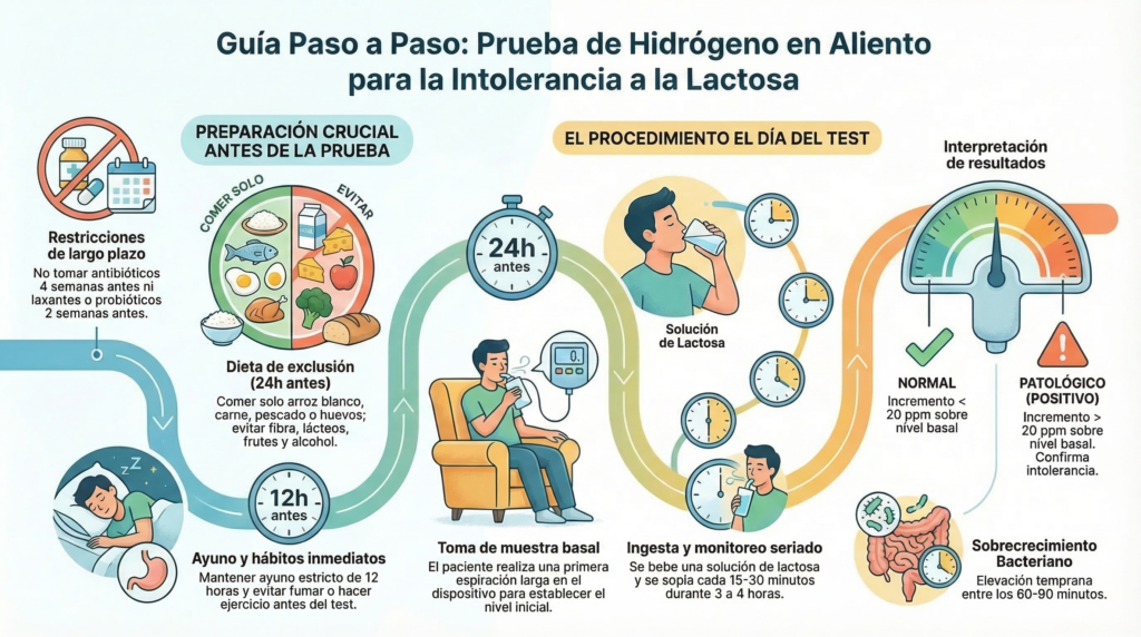 proceso prueba hidrogeno aliento intolerancia lactosa paso a paso