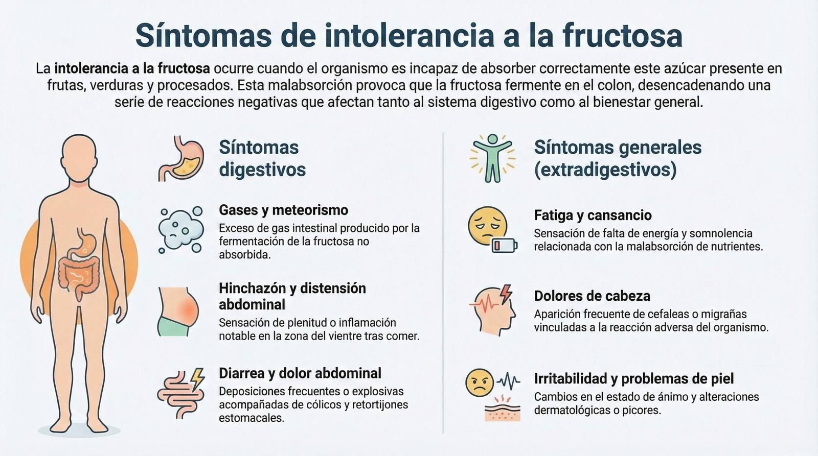 infografia sintomas intolerancia a la fructosa digestivos y generales